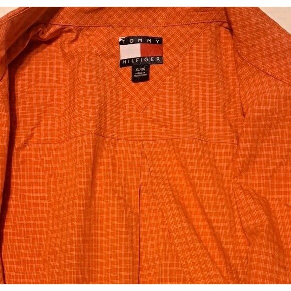 Tommy Hilfiger Men’s XL Orange Cotton Check Short Sleeve Button-Down Shirt - Picture 3 of 6